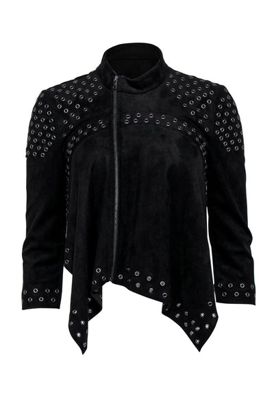 Current Boutique-BCBG Max Azria - Black Cropped Zip-Up "Bri" Jacket w/ Grommets Sz XS