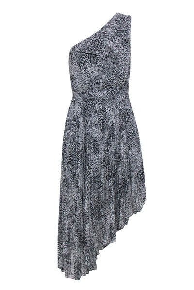 Current Boutique-BCBG Max Azria - Black & Ivory Print Pleated One Shoulder Dress Sz 0