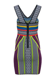 Current Boutique-BCBG Max Azria - Black & Multi Color Print Bodycon Dress Sz S