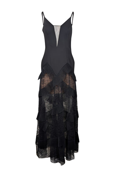 Current Boutique-BCBG Max Azria - Black Ruffled Lace Sleeveless Formal Dress Sz 2