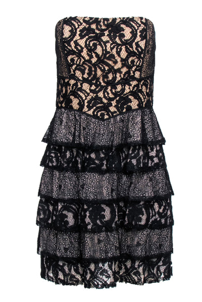 Current Boutique-BCBG Max Azria - Black Strapless Lace Mini Dress Sz 10