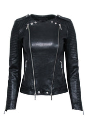 Current Boutique-BCBG Max Azria - Black Textured Leather Moto Jacket Sz XXS