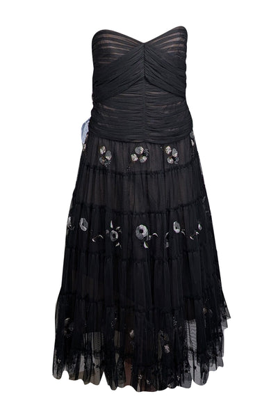 Current Boutique-BCBG Max Azria - Black Tulle Strapless Midi Dress Sz M