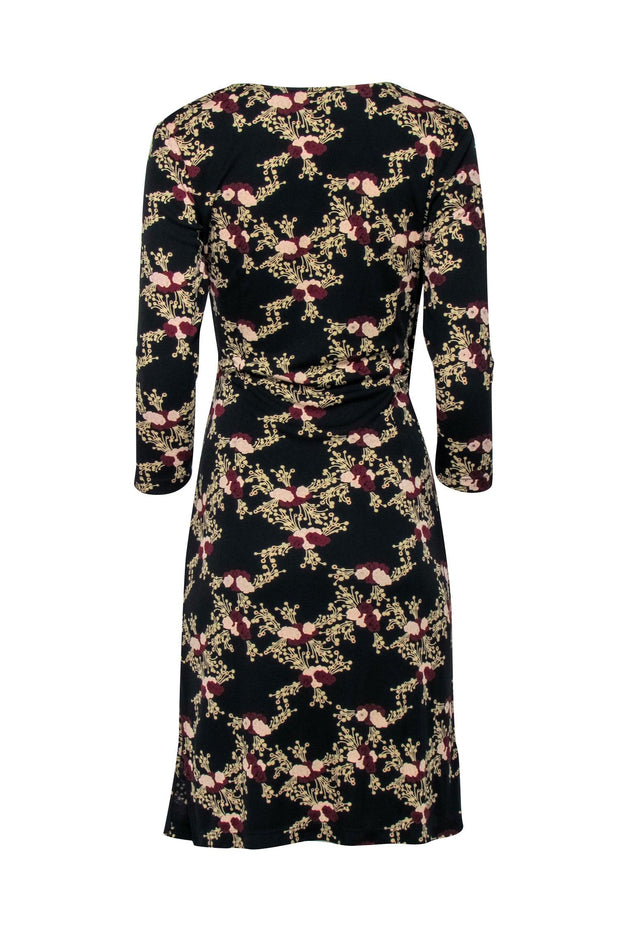 Current Boutique-BCBG Max Azria - Black w/ Cream, Blush, & Maroon Floral Print Long Sleeve Dress Sz S