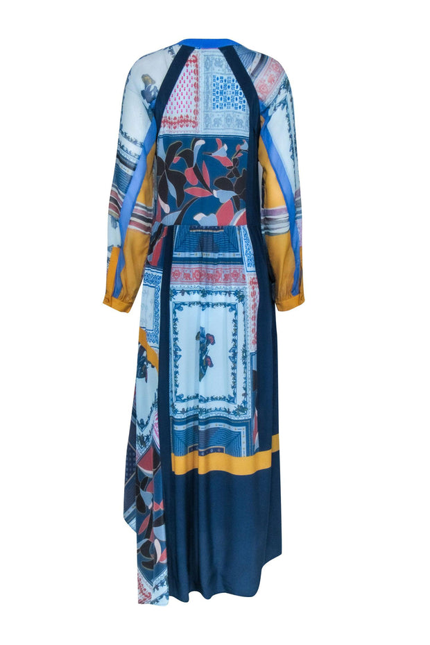 Current Boutique-BCBG Max Azria - Blue Silk Multi Print Maxi Dress w/ Hi-Low Hem Sz XXS