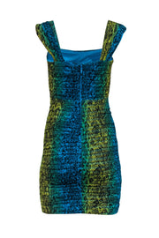 Current Boutique-BCBG Max Azria - Blue, Turqouise, & Yellow Snakeskin Print Ruched Mesh Dress Sz S