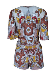 Current Boutique-BCBG Max Azria - Dusty Red, Yellow, & Ivory Paisley Print Romper Sz XXS