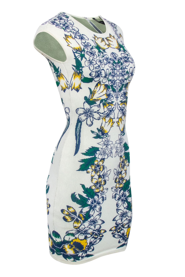 Current Boutique-BCBG Max Azria - Ivory w/ Multi Color Floral Bandage Knit Dress Sz XS