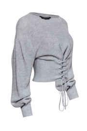 Current Boutique-BCBG Max Azria - Light Heather Grey Lace-Up Sweater Sz S