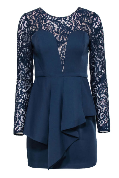 Current Boutique-BCBG Max Azria - Navy Blue Long Sleeve Lace Dress Sz 2