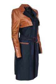 Current Boutique-BCBG Max Azria - Navy & Tan Leather Trench Coat Sz M