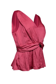 Current Boutique-BCBG Max Azria - Pink Shirred Satin Twist Front Top Sz L