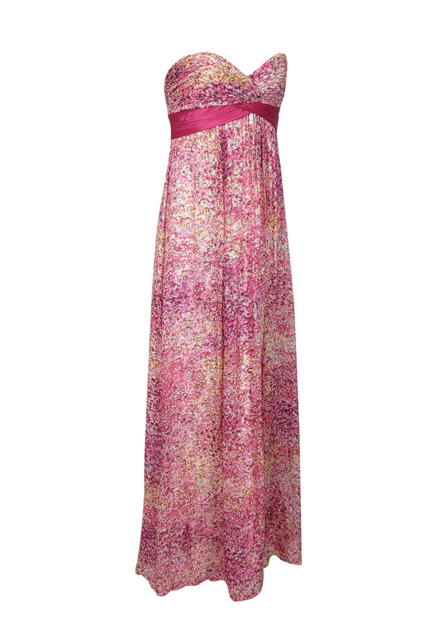 Current Boutique-BCBG Max Azria - Pink, Yellow & Purple Sparkly Floral Print Strapless Formal Dress Sz 4