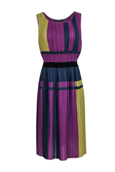 Current Boutique-BCBG Max Azria - Purple Color Block Accordion Pleated Sleeveless Dress Sz L