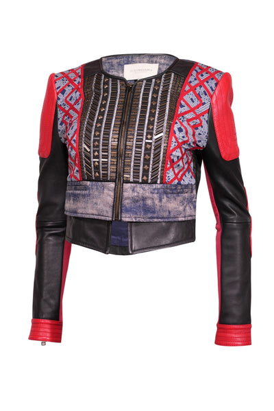 Current Boutique-BCBG Max Azria Runway - Red, Black, & Blue Embellished Jacket Sz S