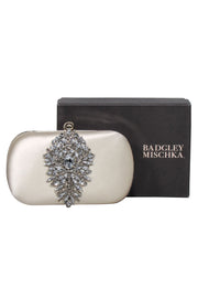 Current Boutique-Badgley Mischka - Cream Satin Clutch w/ Jewel Front