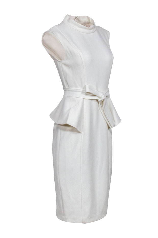 Current Boutique-Badgley Mischka - Ivory Belted Peplum Dress Sz 6