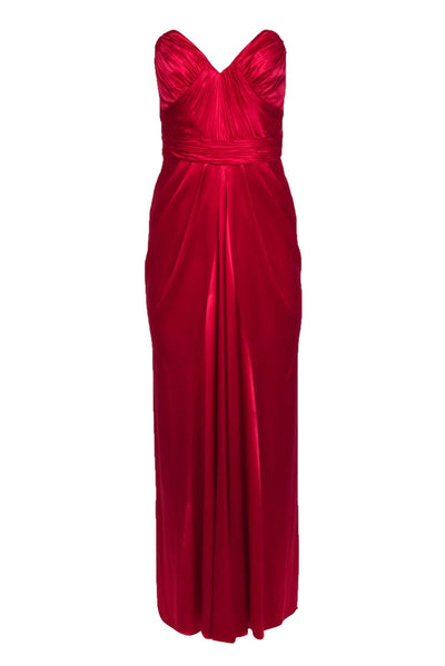 Current Boutique-Badgley Mischka - Red Silk Strapless Long Formal DressSz 4