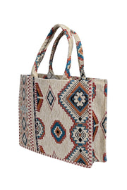 Current Boutique-Baggyz - Cream, Teal, Red, & Orange Print Tapestry Tote