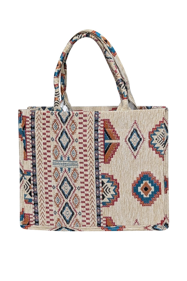 Current Boutique-Baggyz - Cream, Teal, Red, & Orange Print Tapestry Tote