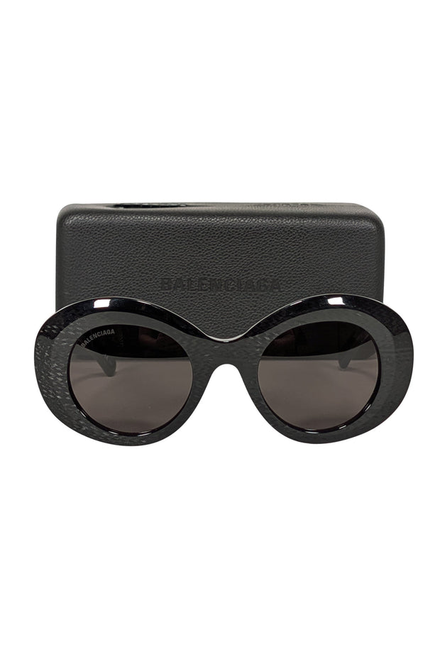 Current Boutique-Balenciaga - Black Print Large Round Sunglasses