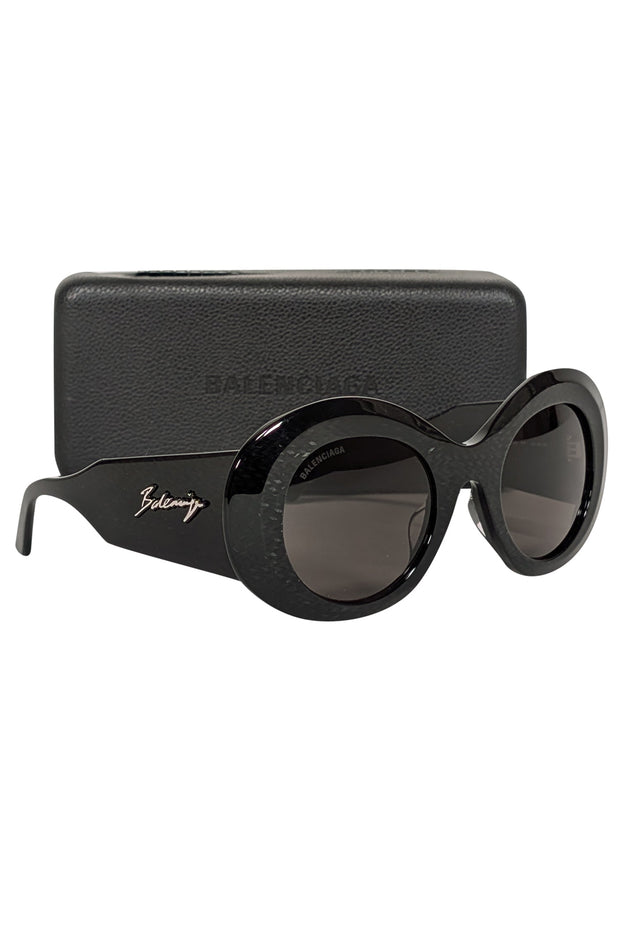 Current Boutique-Balenciaga - Black Print Large Round Sunglasses