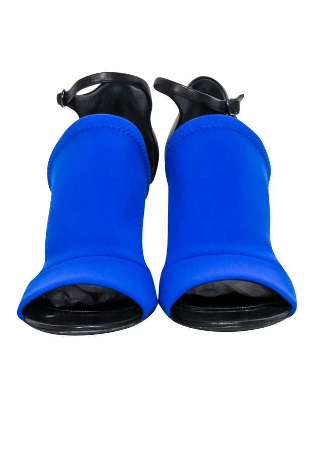 Current Boutique-Balenciaga - Blue Scuba Knit Upper Open Toe Pumps Sz 8