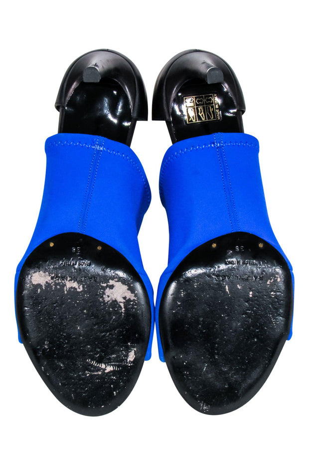 Current Boutique-Balenciaga - Blue Scuba Knit Upper Open Toe Pumps Sz 8