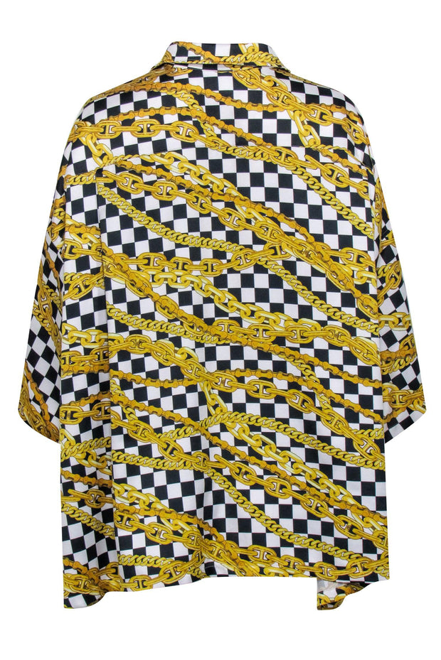 Current Boutique-Balenciaga - Gold, Black, & White Checkered Chain Print Top Sz 4