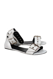 Current Boutique-Balenciaga - White Leather Strappy Buckle Detail Sandals Sz 10