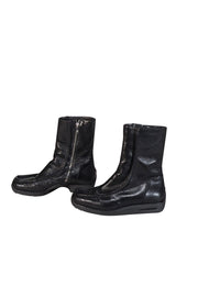 Current Boutique-Bally - Black Patent Leather Shearling-Lined Boots Sz 9