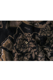 Current Boutique-Bally - Grey, Tan & Black Silk Floral Print Long Scarf