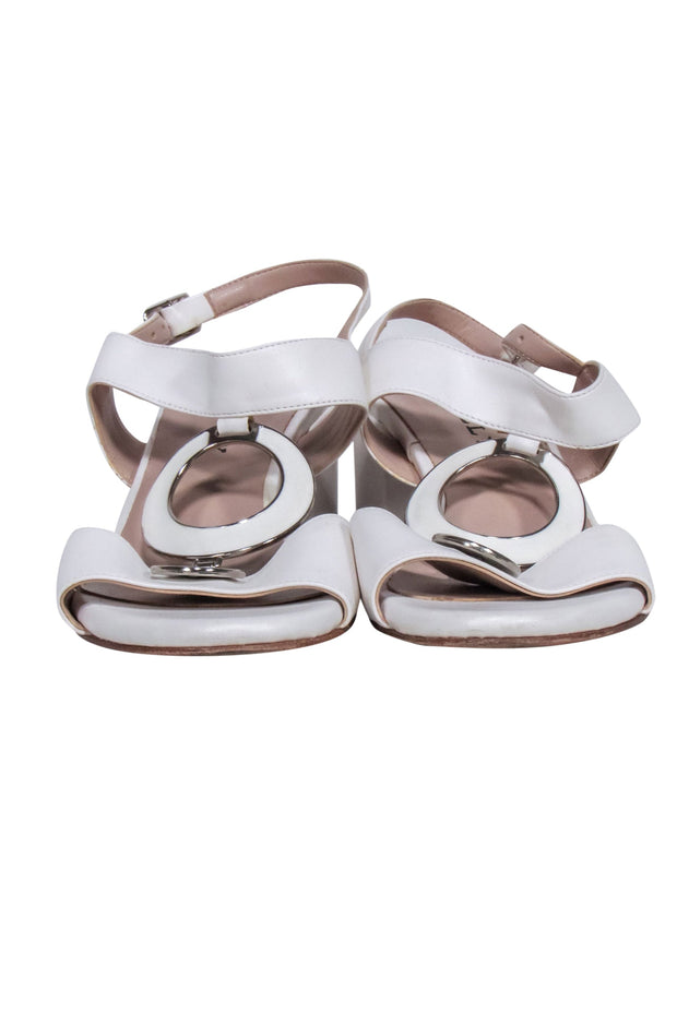 Current Boutique-Bally - White Leather "O" Ring Detail Strappy Sandal Sz 7