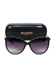 Current Boutique-Balmain - Black Circular Sunglasses w/ Gunmetal Leg Detail