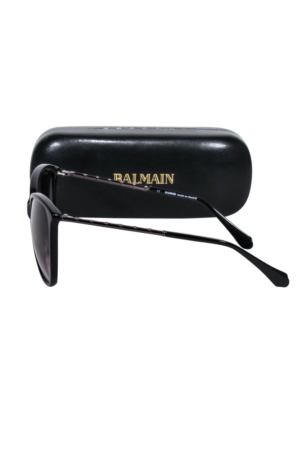 Current Boutique-Balmain - Black Circular Sunglasses w/ Gunmetal Leg Detail