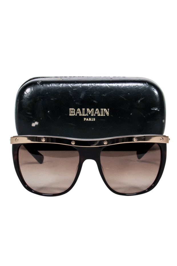 Current Boutique-Balmain - Brown Tortious Sunglasses w/ Gold Bar