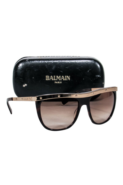 Current Boutique-Balmain - Brown Tortious Sunglasses w/ Gold Bar