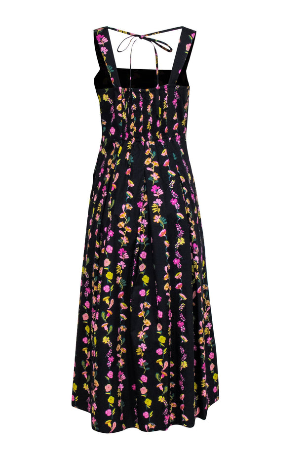 Current Boutique-Banjanan - Black w/ Pink & Yellow Floral Print Sleeveless Midi Dress Sz M