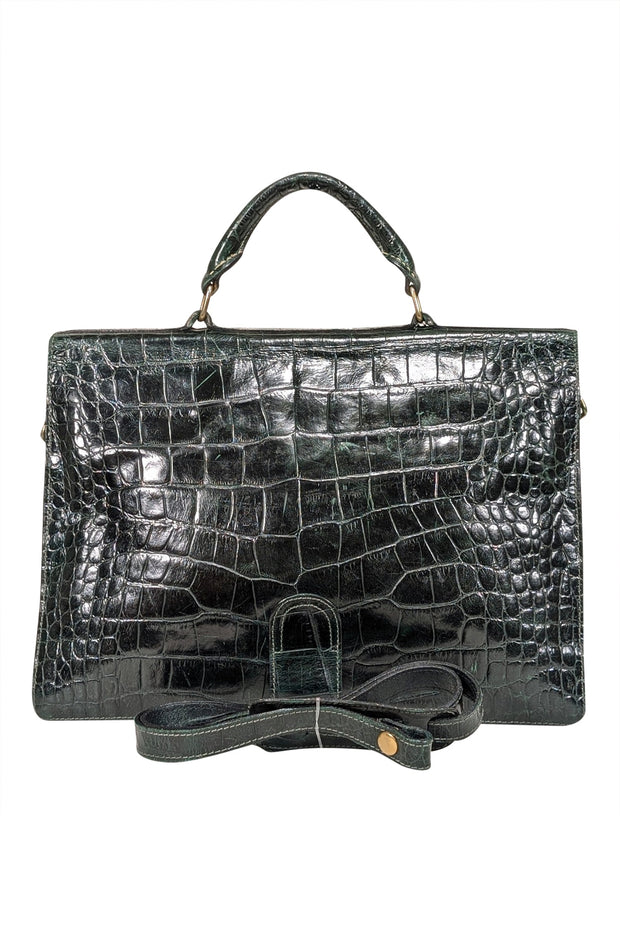 Current Boutique-Barantani - Green Croc Embossed Crossbody Briefcase