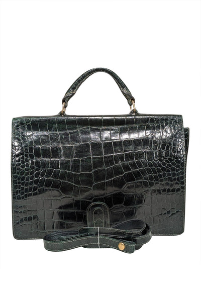 Current Boutique-Barantani - Green Croc Embossed Crossbody Briefcase