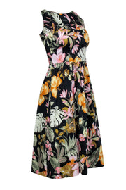 Current Boutique-Barney's New York - Black Floral Midi Fit & Flare Dress Sz 2