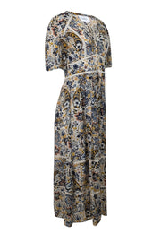 Current Boutique-Ba&sh - Beige w/ Navy & Yellow Floral Paisley Print Tiered Maxi Dress Sz M