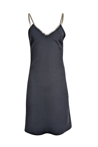 Current Boutique-Ba&sh - Black Crepe Slip Dress w/ Silver Toned Chain Trim Sz XS