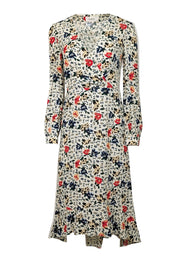 Current Boutique-Ba&sh - Ecru w/ Red & Blue Floral Print Midi Dress Sz 4