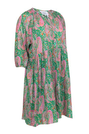 Current Boutique-Ba&sh - Green & Pink Paisley Long Sleeve Dress Sz L