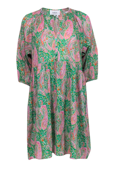 Current Boutique-Ba&sh - Green & Pink Paisley Long Sleeve Dress Sz L