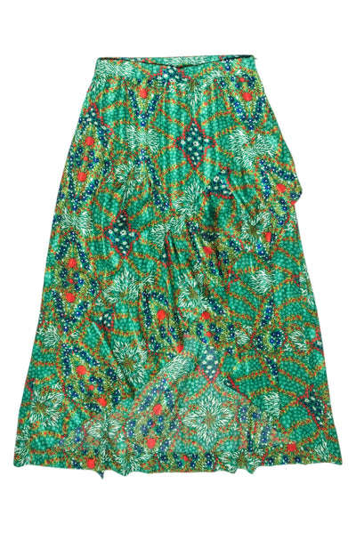 Current Boutique-Ba&sh - Green w/ Red & Blue Floral Print High-Low Maxi Skirt Sz L