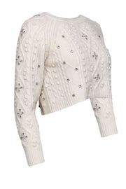 Current Boutique-Ba&sh - Ivory Knit Jeweled Detail Crop Sweater Sz XS