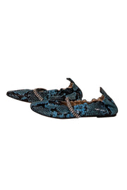 Current Boutique-Beautisoles - Aqua Blue & Black Snakeskin Embossed Leather Flats Sz 9