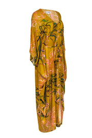 Current Boutique-Bel Kazan - Mustard Yellow w/ Multicolor Floral Print Cover Up Dress One Size